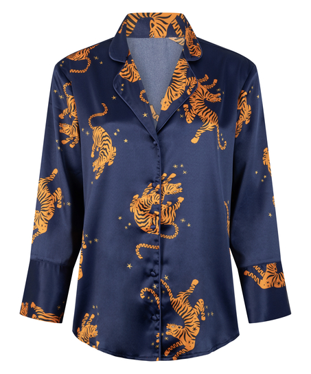 Långärmad jacka i satin, Blå