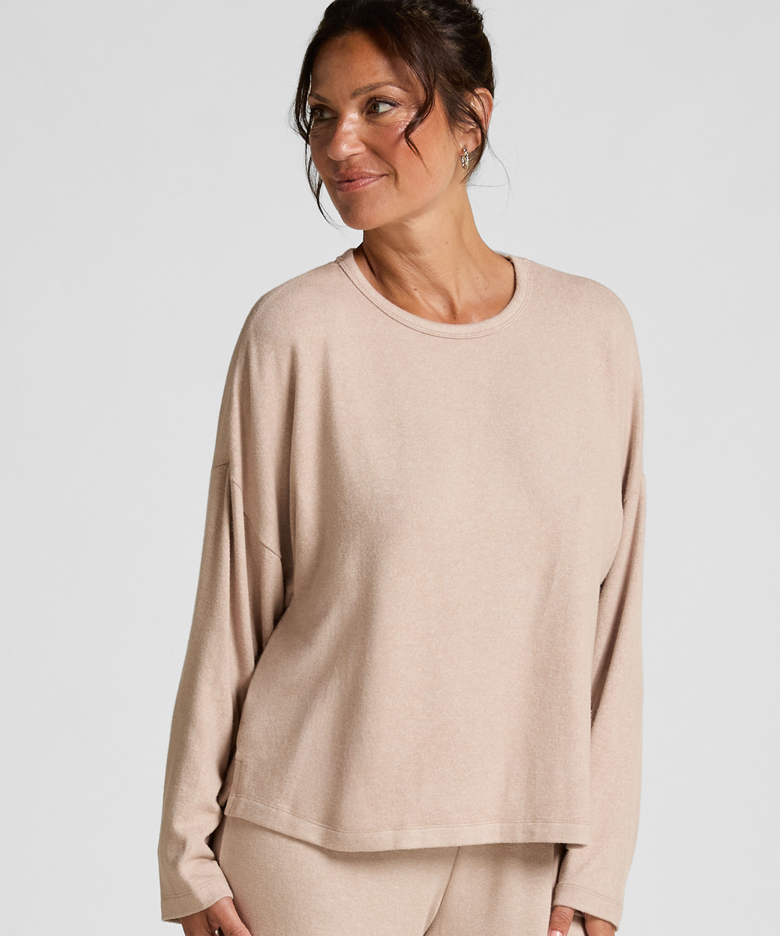 Långärmad pyjamastopp Jersey, Beige