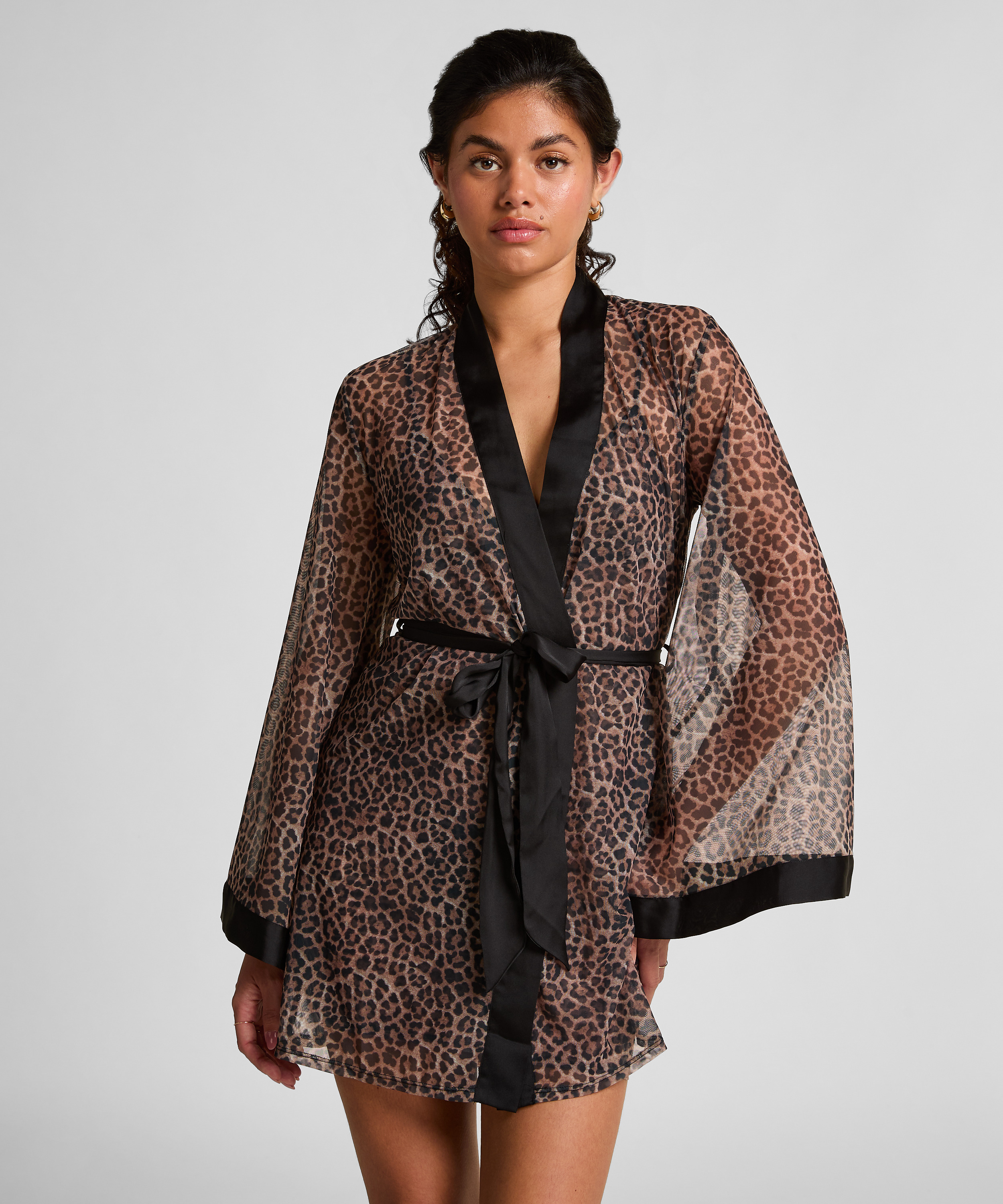 Kimono i leopard-mesh, Svart, main