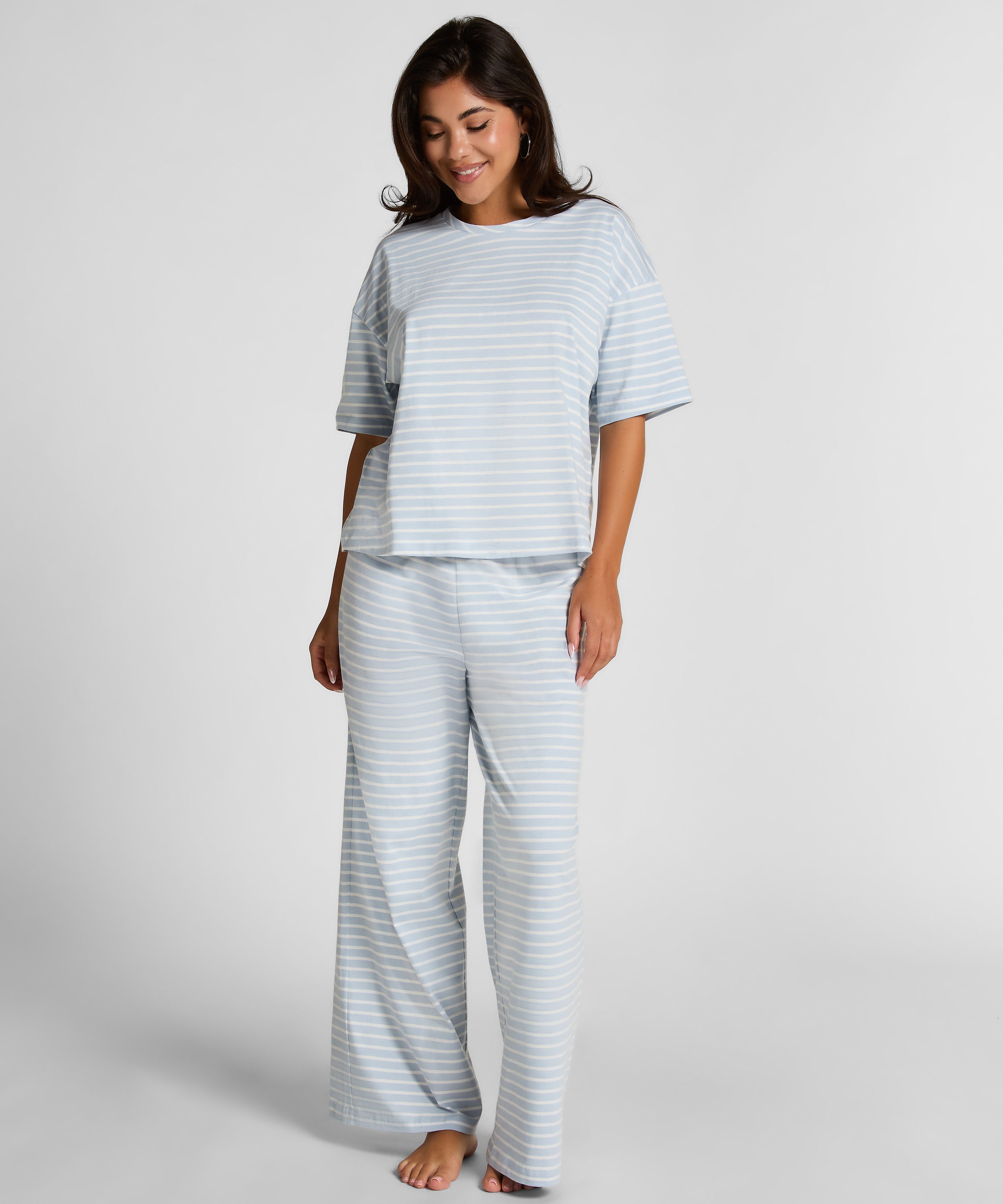 Pyjama Set Cotton Jersey Long, Blå, main