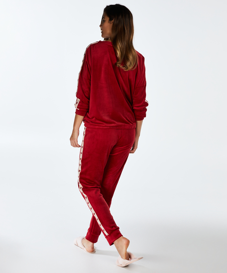 Joggingbyxor i velours med hjärtan, röd