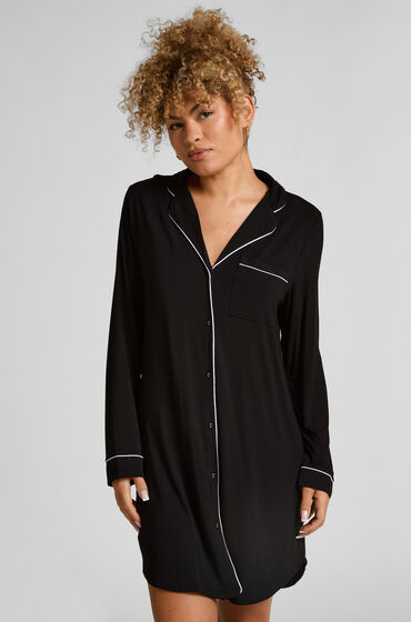 Hunkemöller Långärmad skjortklänning i jersey Essential Svart
