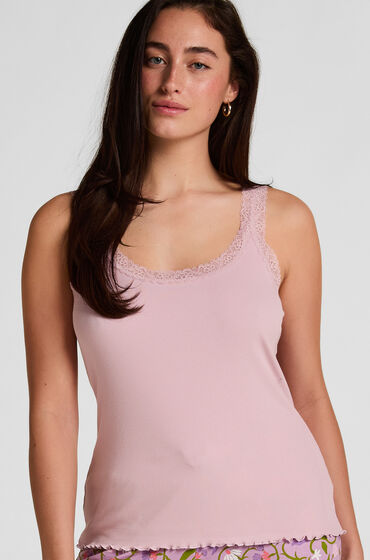 Hunkemöller Ribbad Jerseylinne med Spets Rosa