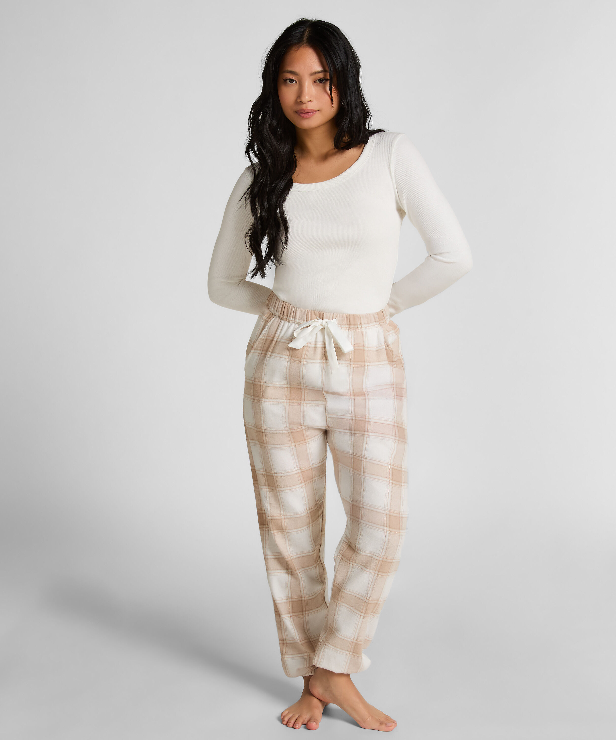 Pyjamasbyxori flanell, Beige