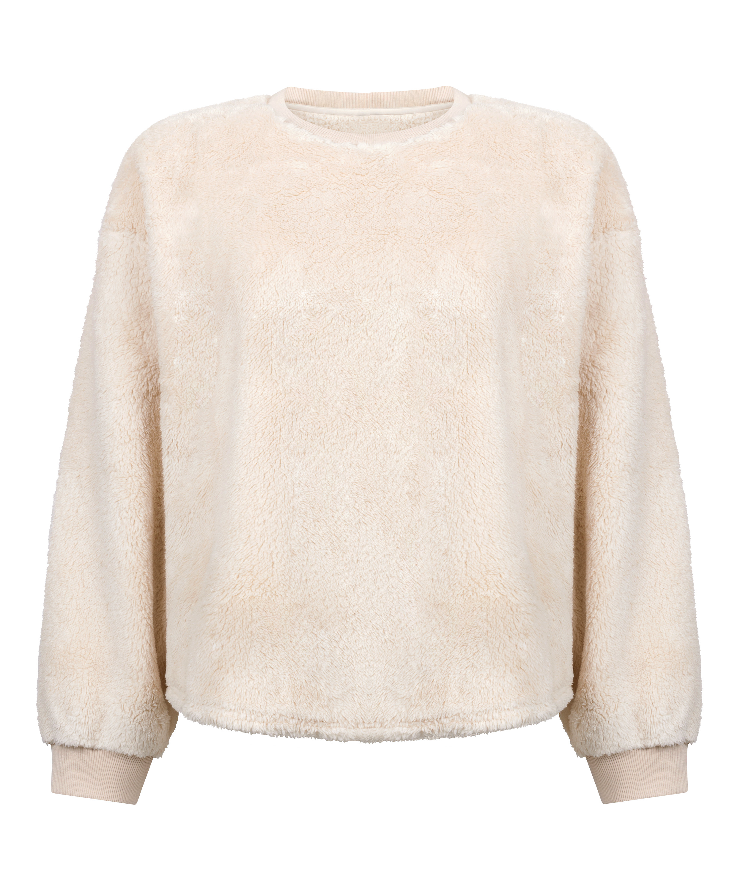 L&aring;ng&auml;rmad och fluffig fleecetopp, Beige, main