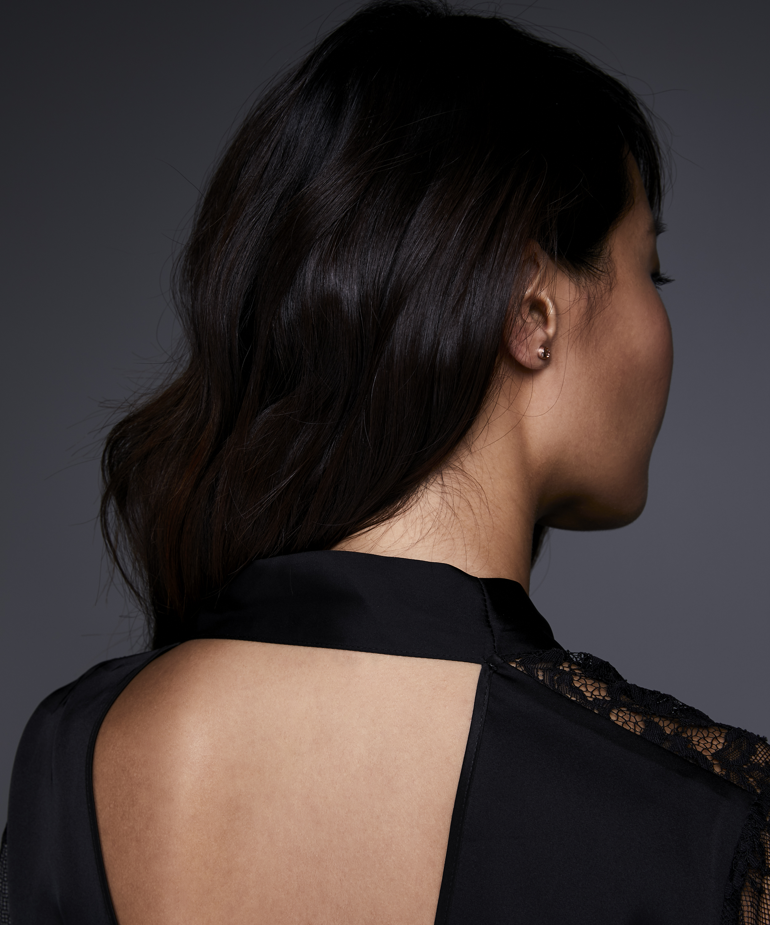 Kimono Flared Satin Lace, Svart, main