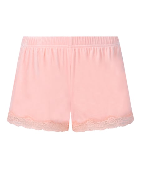 Velour- och spetsshort, Rosa