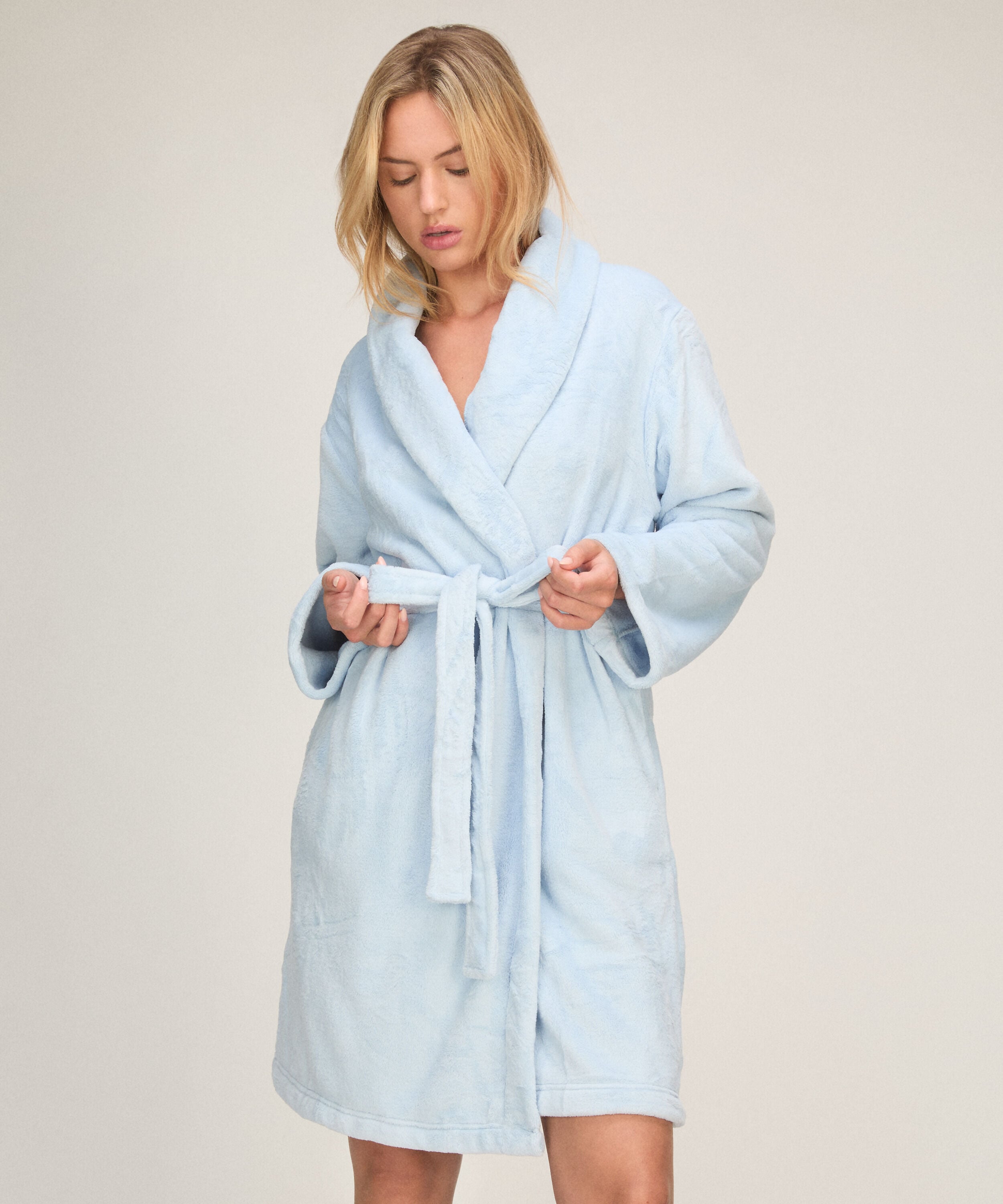 Morgonrock i fluffig fleece, Blå