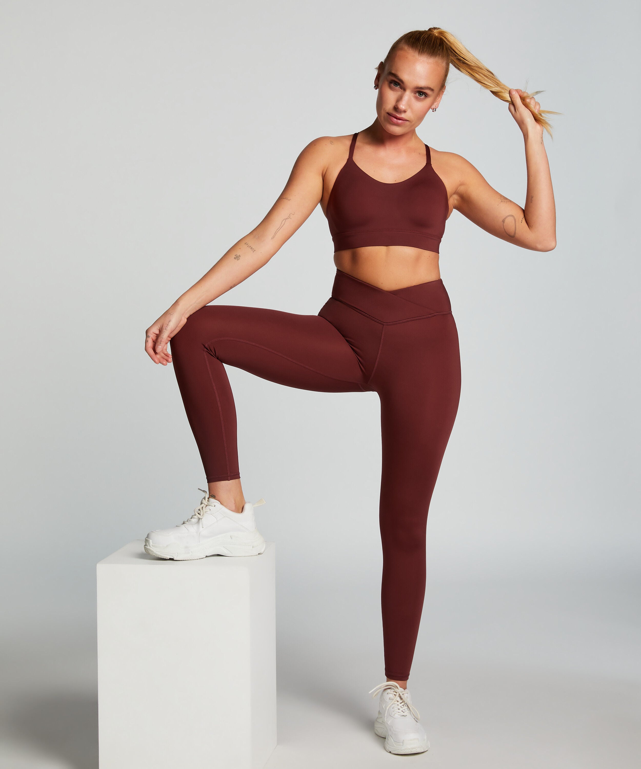 HKMX Leggings med hög midja och korsad midja, Röd