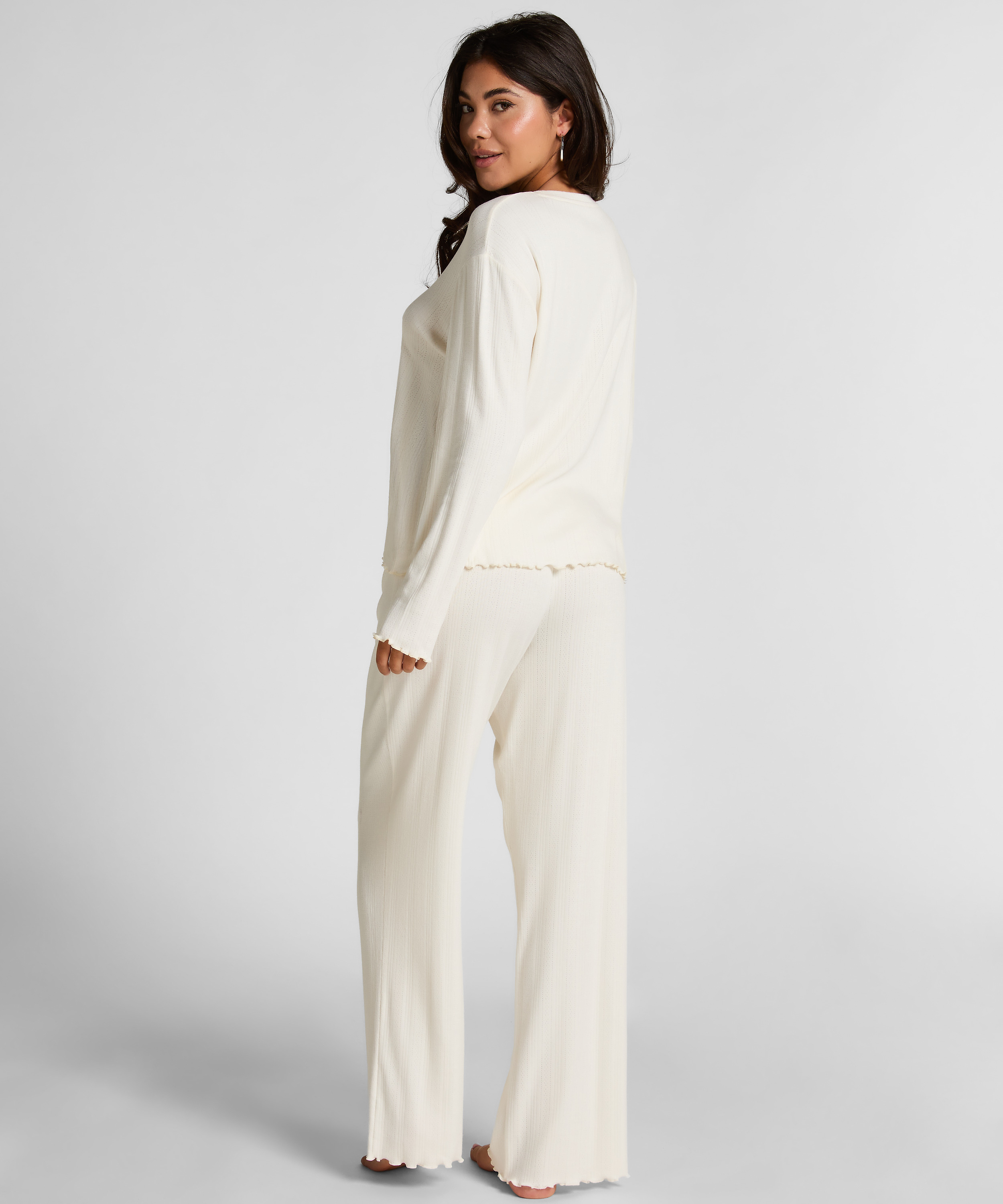Pyjama Pant Loose Pointelle, Vit, main