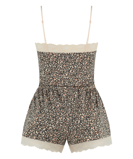 Kort pyjamasset med linne, Beige