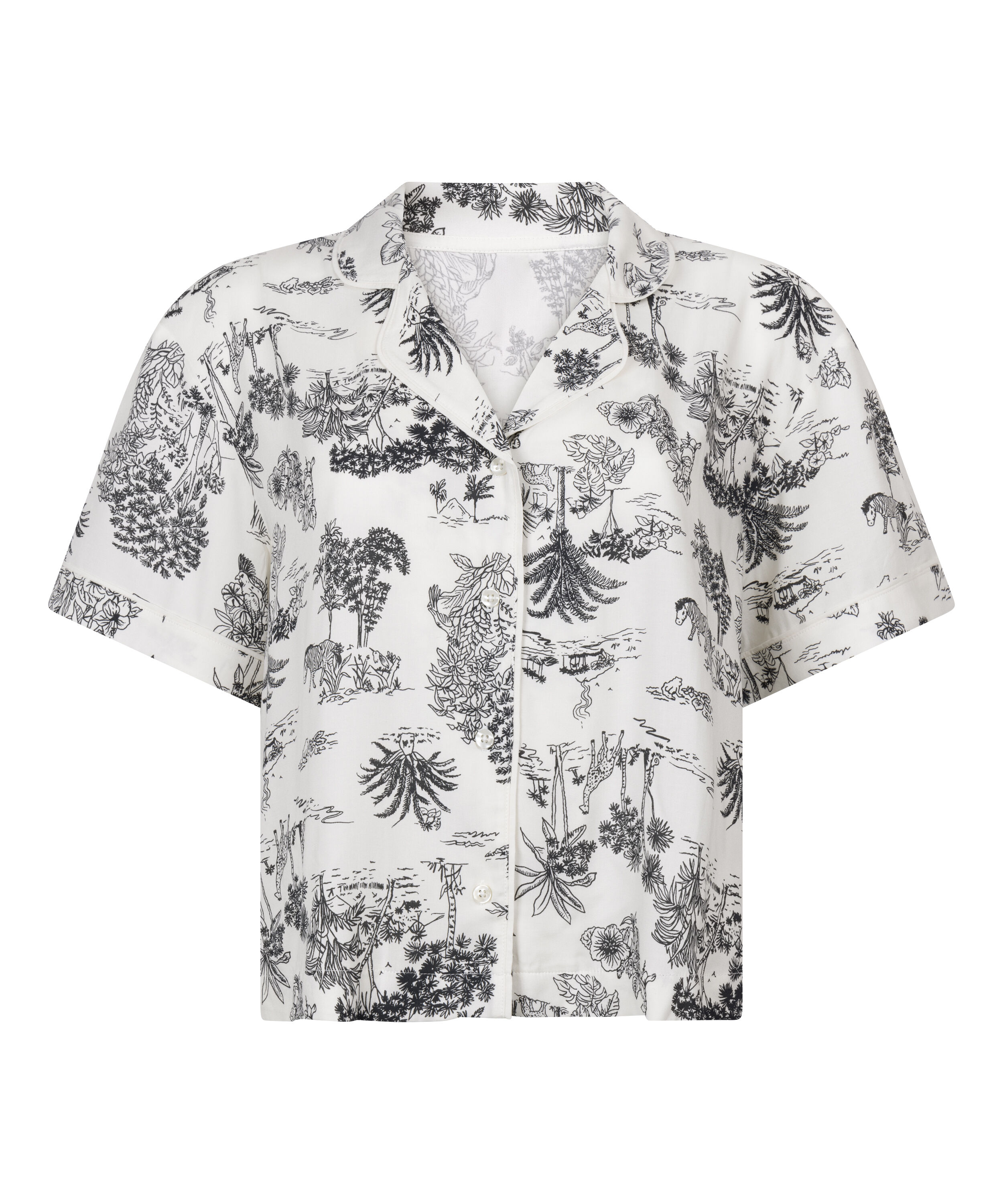 Pyjamasjacka i v&auml;vt tyg kort&auml;rmad, Vit