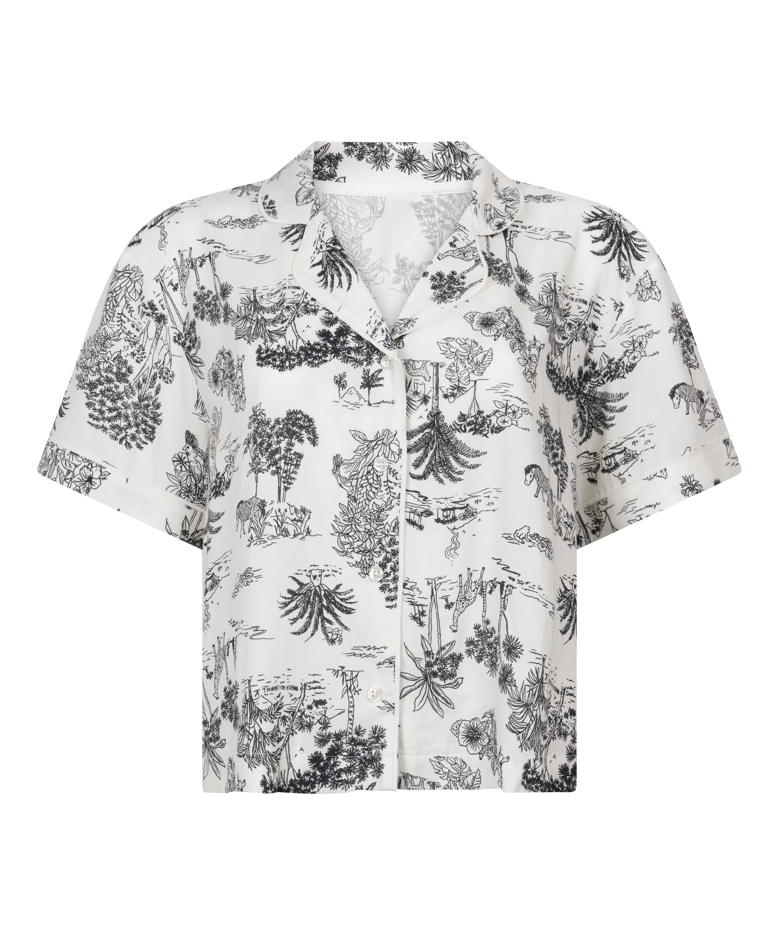 Pyjamasjacka i vävt tyg kortärmad, Vit, main