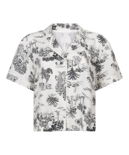 Pyjamasjacka i vävt tyg kortärmad, Vit