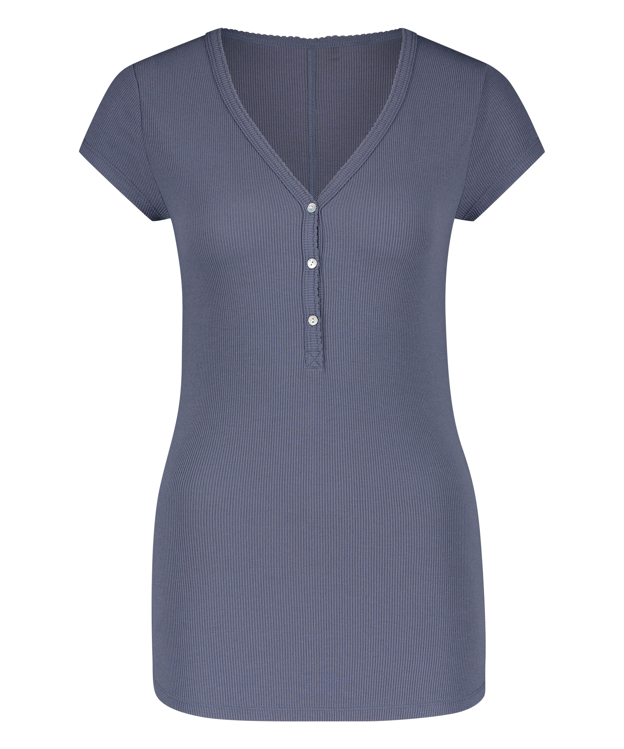 Kort&auml;rmad  rib placket pyjamastop., Gr&aring;