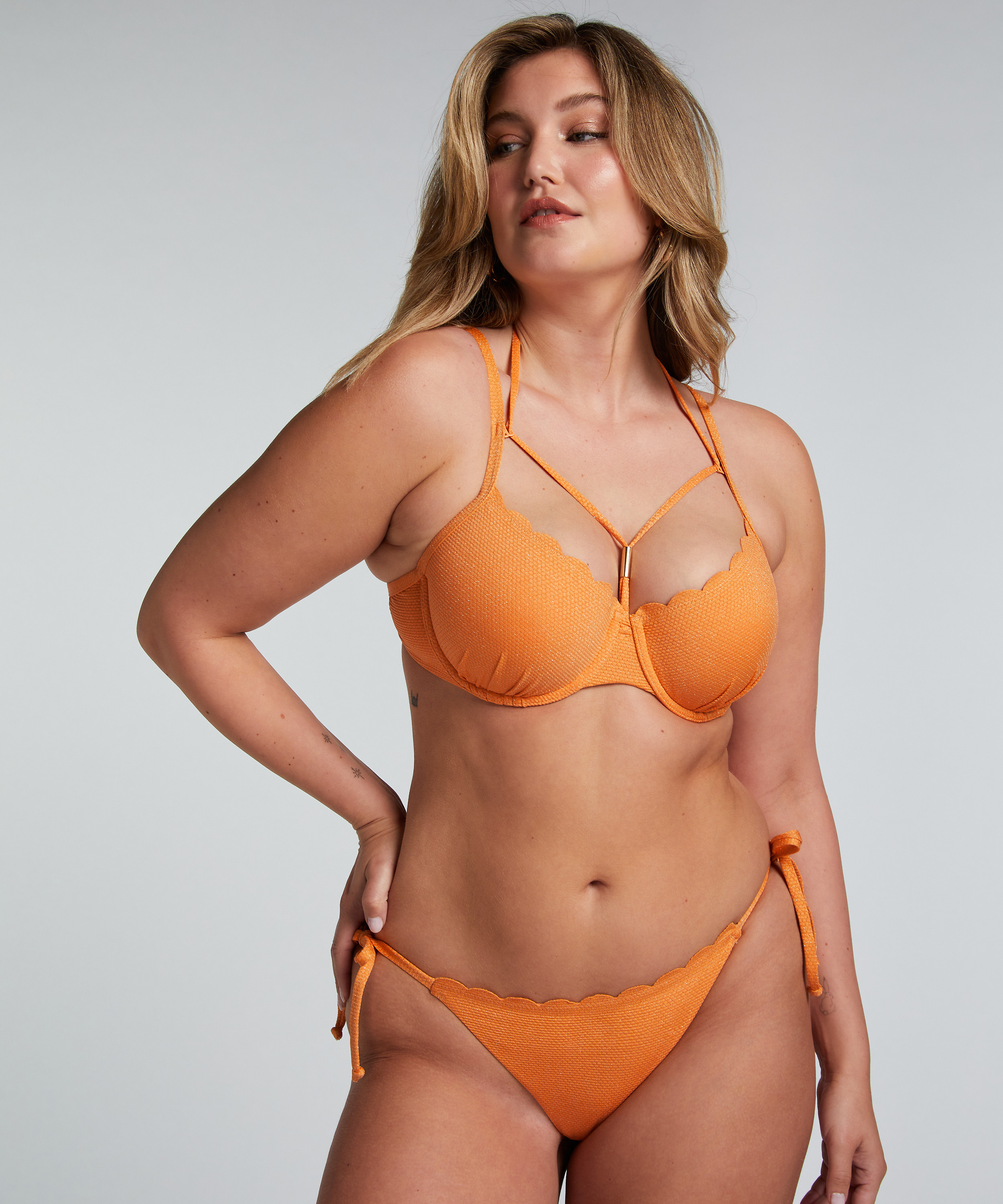 Cheeky Tanga Bikiniunderdel Scallop Lurex, Orange, main
