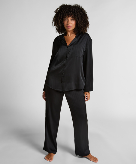 Satinbyxor med smala r&auml;nder, Svart