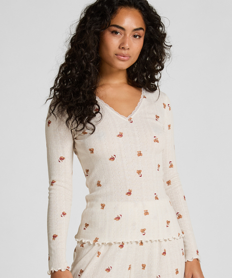 L&aring;ng&auml;rmad pyjamastopp Pointelle, Vit