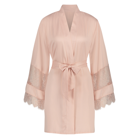 Satinkimono med spets, Rosa