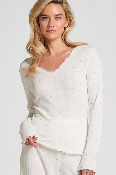 Hunkemöller Långärmad pyjamastopp Pointelle blå
