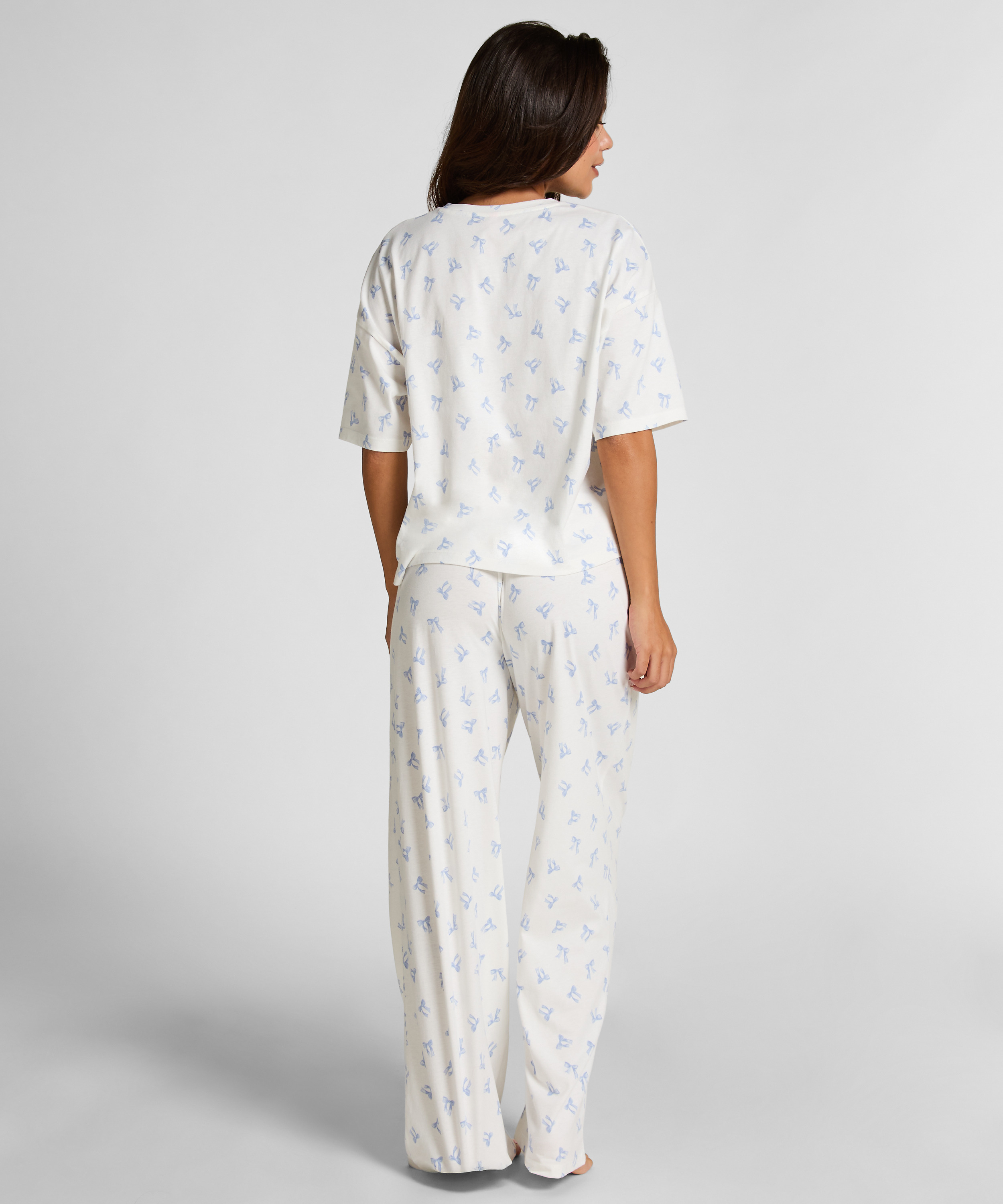 Pyjama Set Cotton Jersey Long, Vit, main