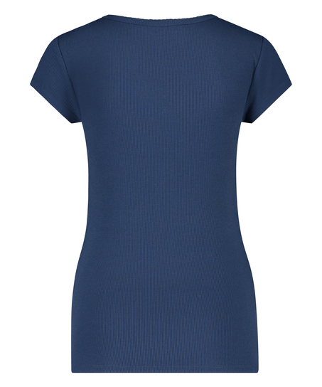 Kortärmad pyjamaströja i ribbtyg., Blå