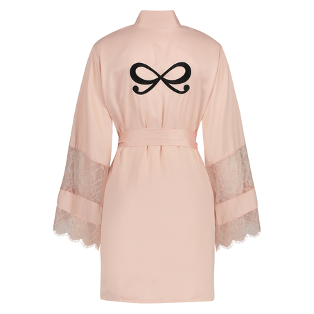 Satinkimono med spets, Rosa
