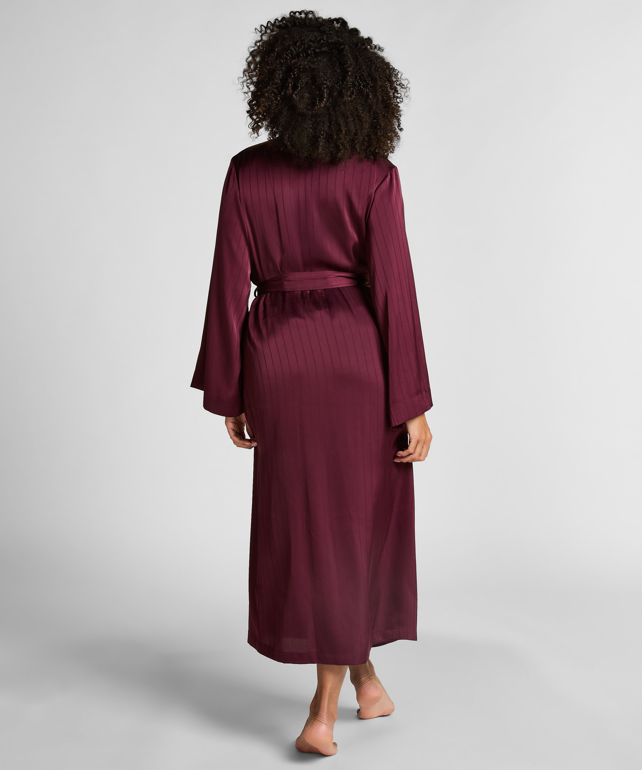 Satinkimono  med smala ränder, Lila, main