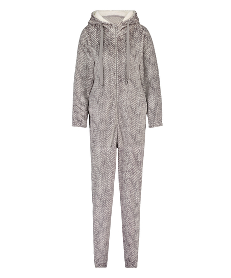 Onesie i flanell och fleece, Grå