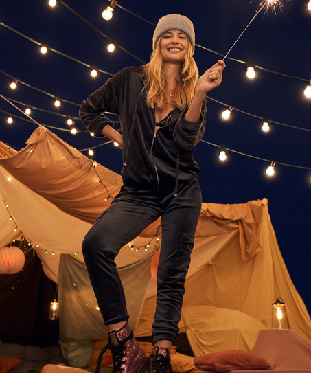 Joggingbyxor Velour Cargo, Gr&aring;