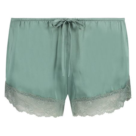 Satin pyjamasshorts, Grön