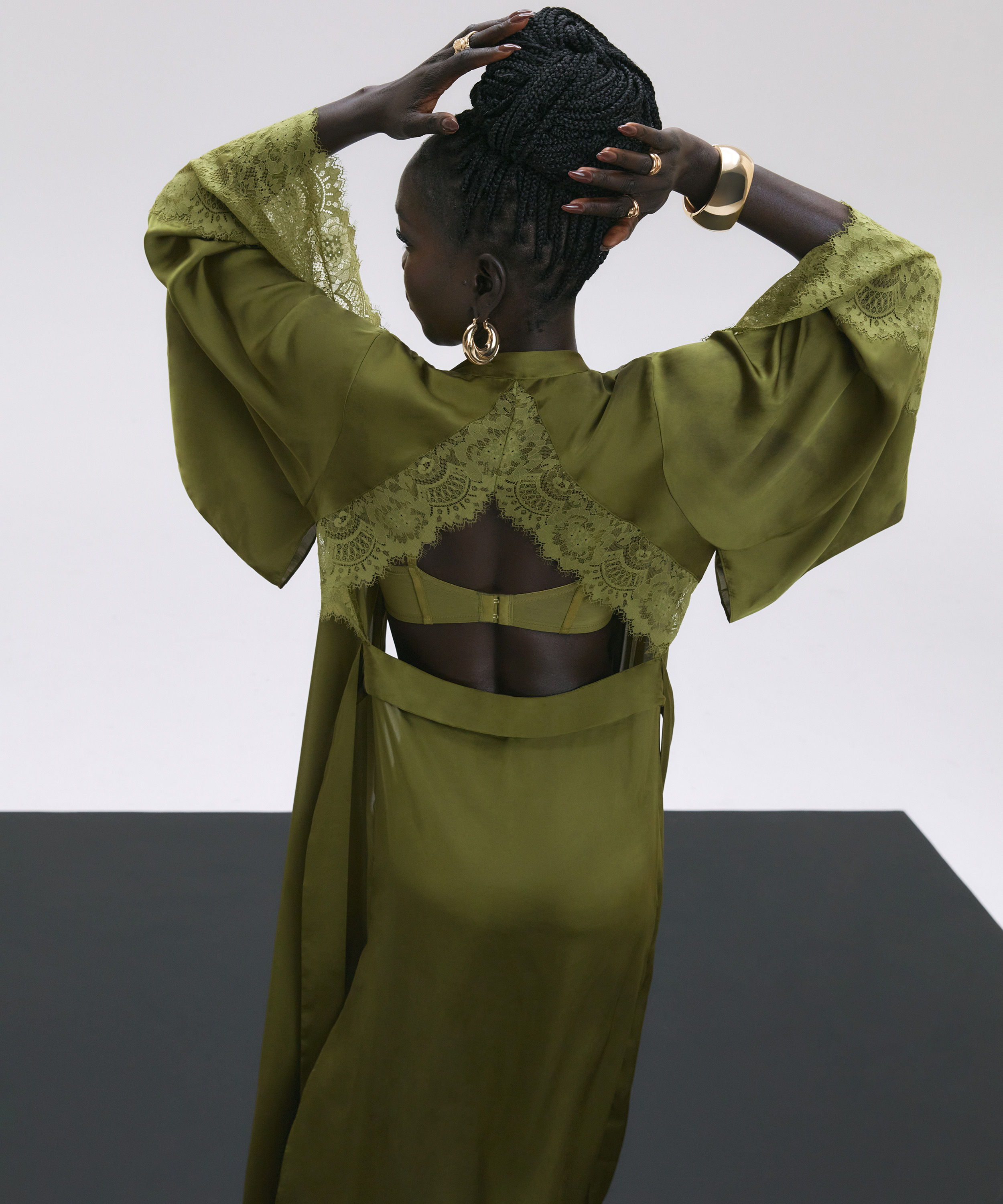 Satinkimono, Grön, main