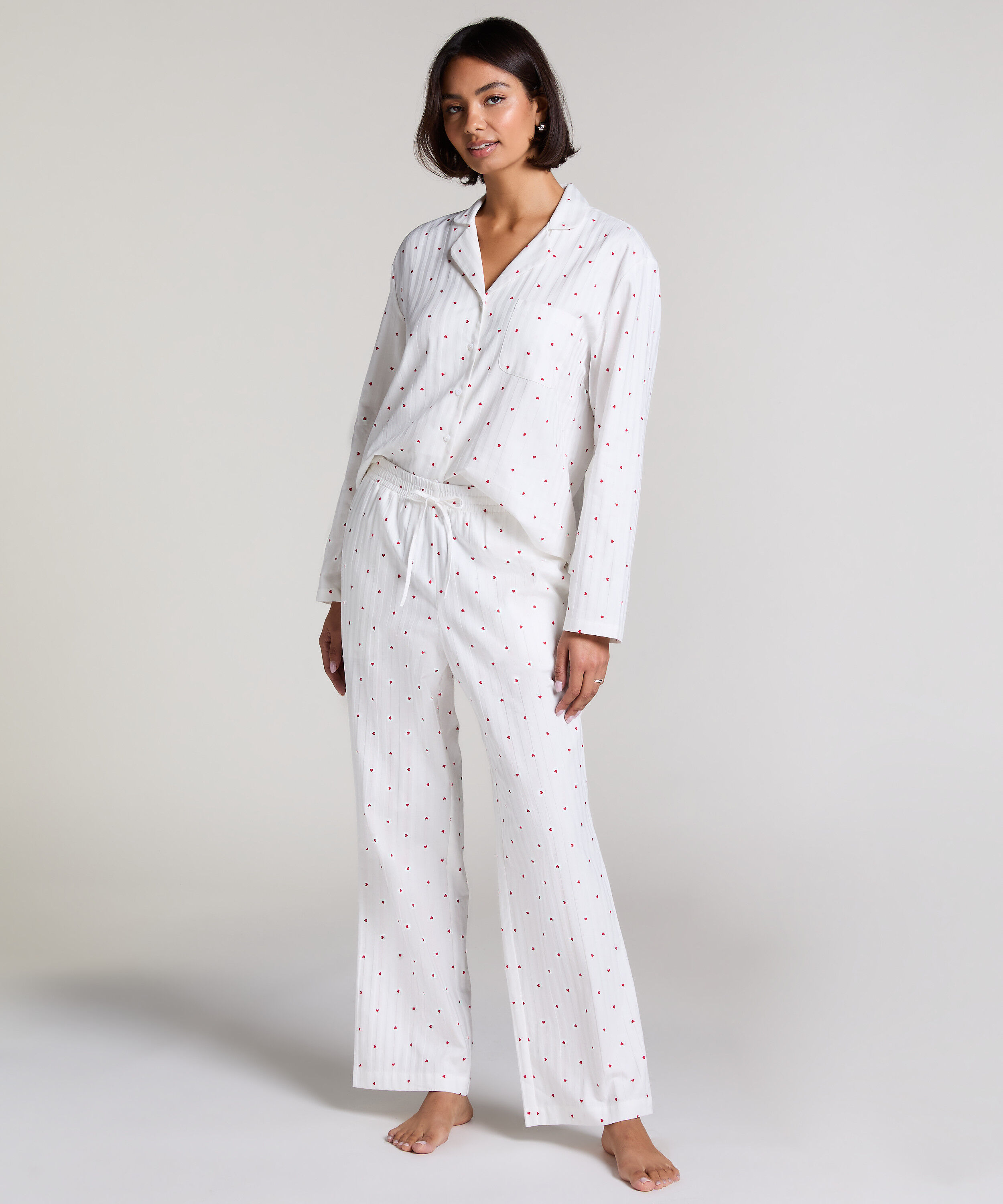 Jacquard Hearts Petite pyjamasbyxor, Vit
