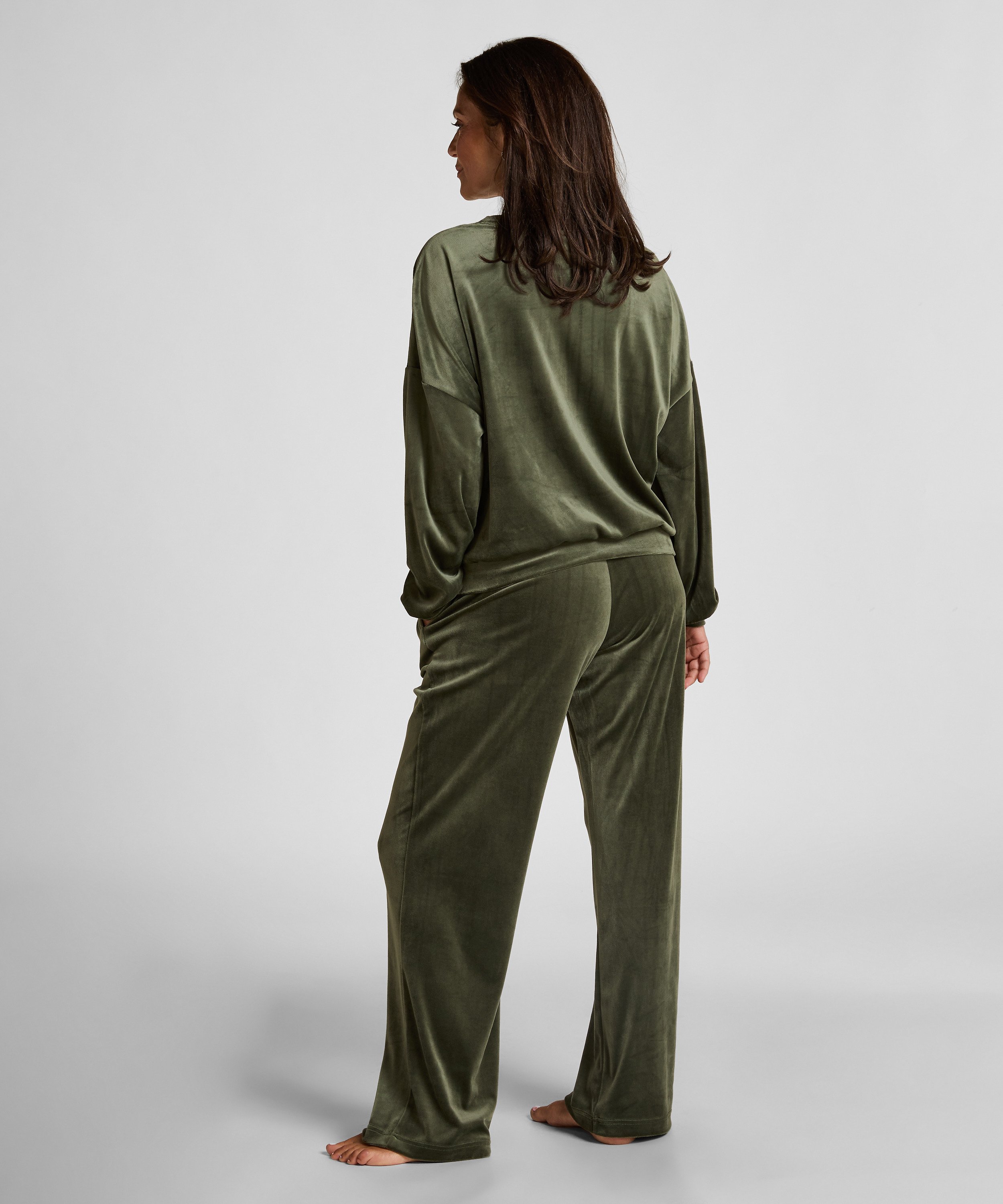 Petite Pyjamasbyxor i velour, Grön, main