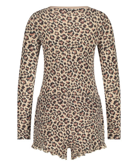 Leopard borstad kort onesie, Beige