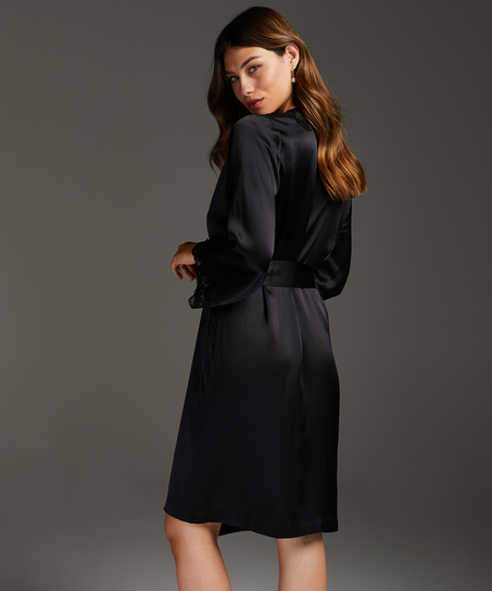 Kimono med kant i sidenspets, Svart