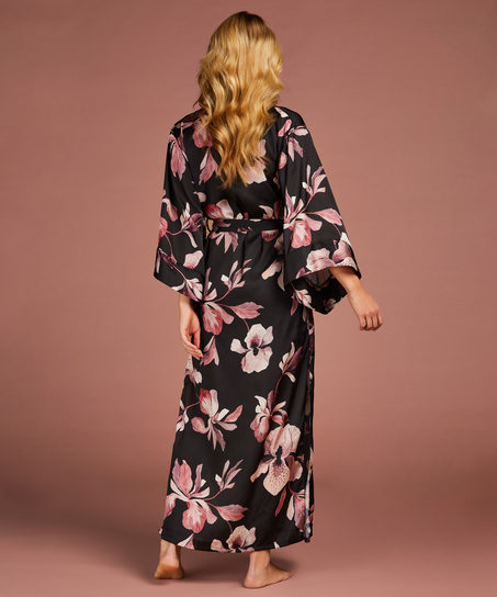 Bloom satin-kimono, Svart