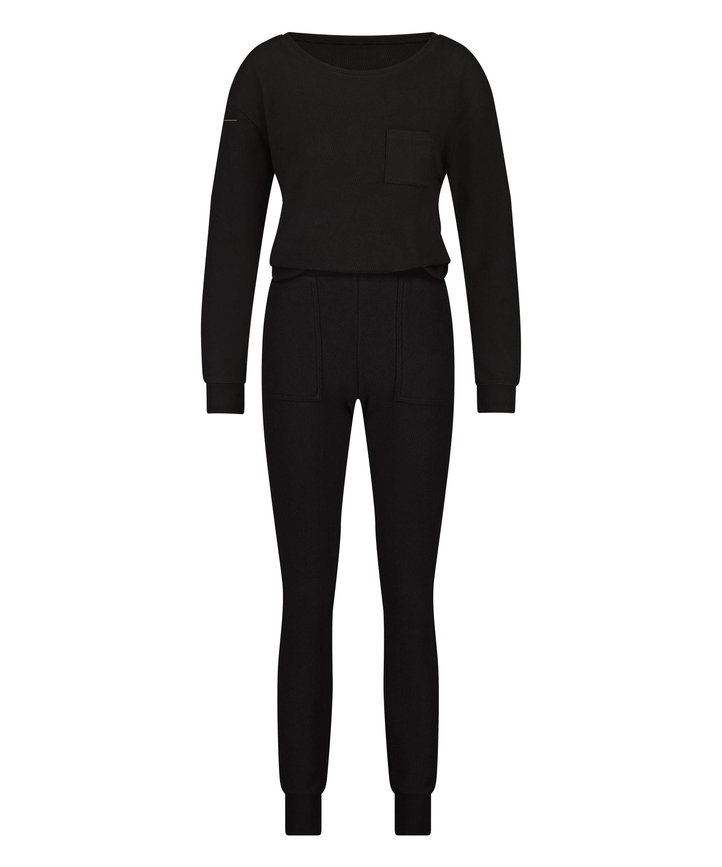 Waffle Placket pyjamas, Svart, main