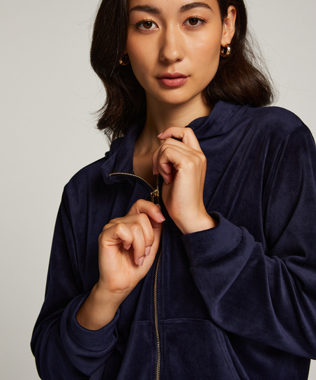 Hoodiejacka i velour, Blå