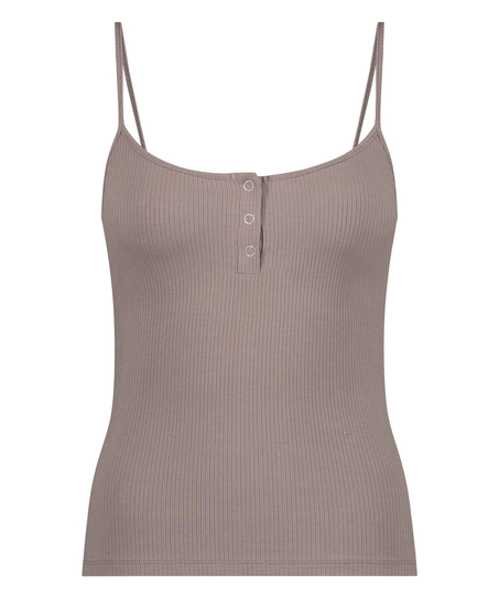 Ribbad armlös topp, Brun