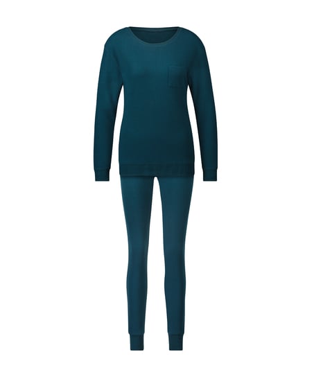 Waffle Placket pyjamas, Blå