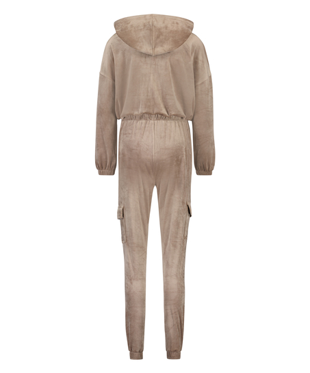 Jumpsuit-hoodie i velour, Brun