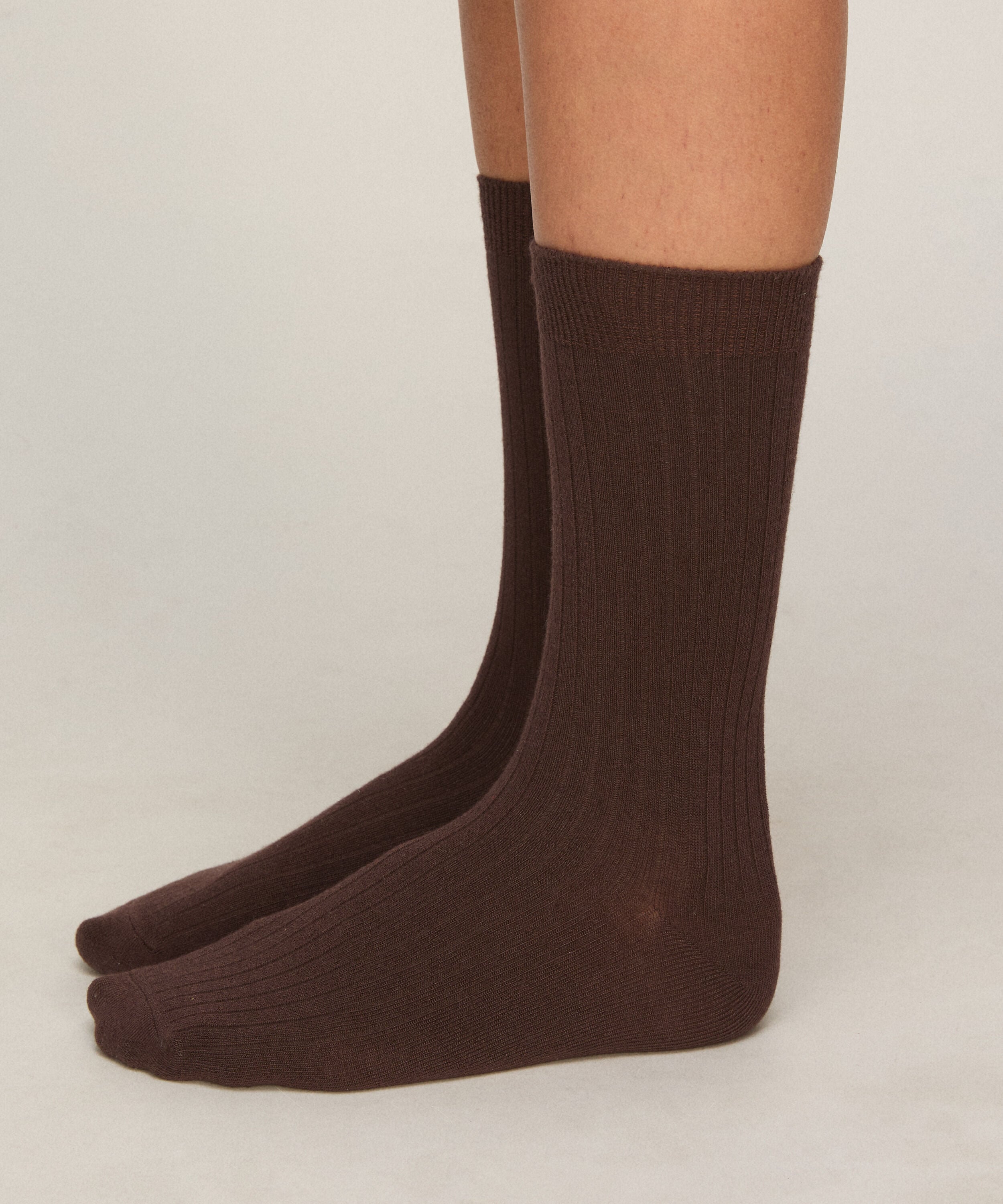 Cashmere Blend Ribbed Socks, Brun Cashmere Blend Ribbed Socks, Brun
