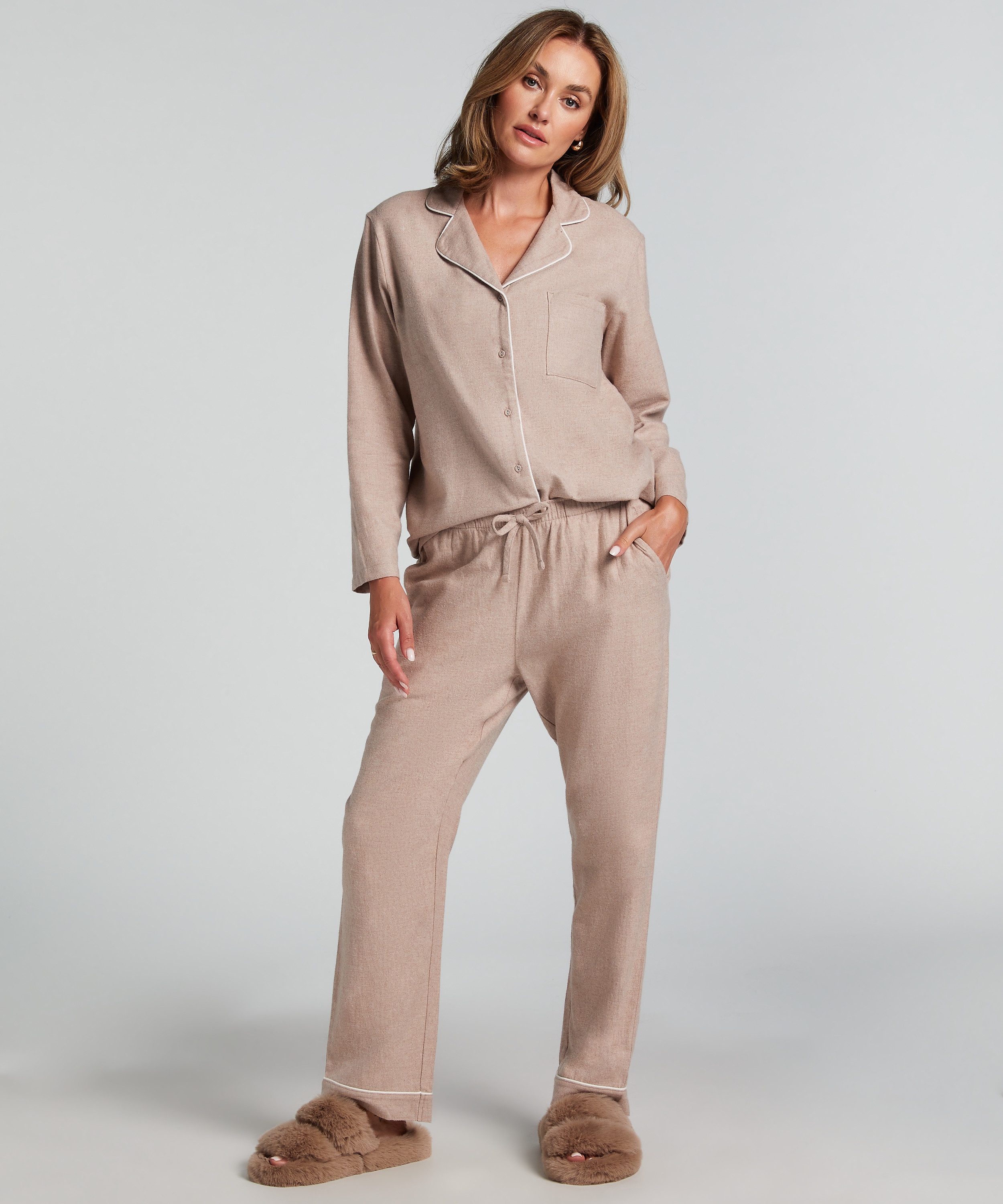 Pyjamasbyxori flanell, Beige, main