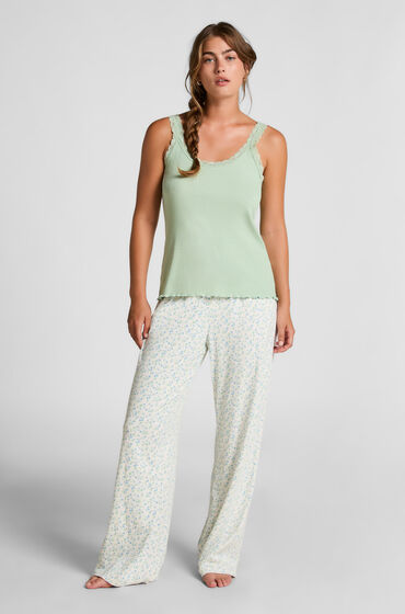 Hunkemöller Ribbad Jerseylinne med Spets Grön