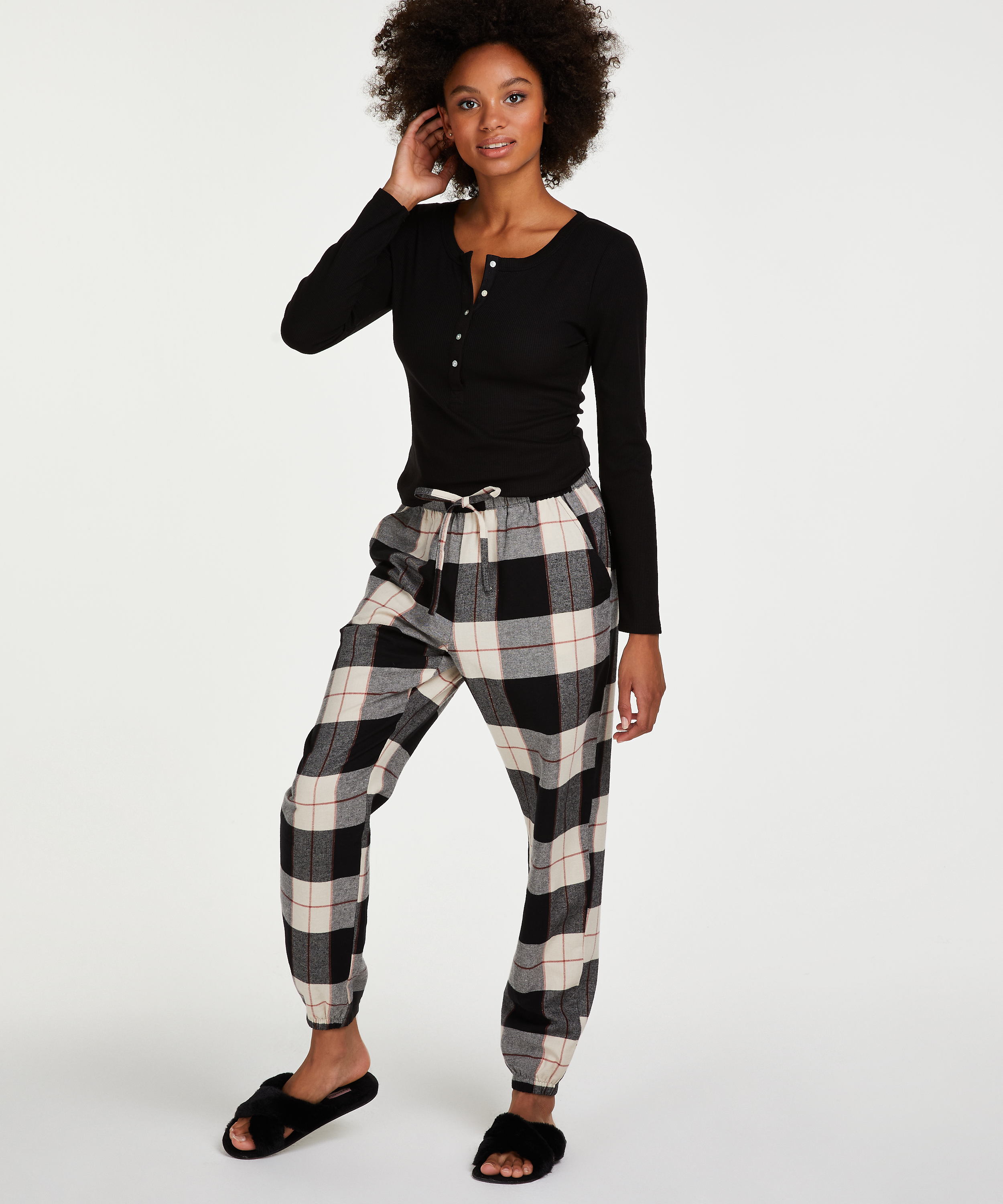 Petite Twill Check Pyjama pants, Svart, main