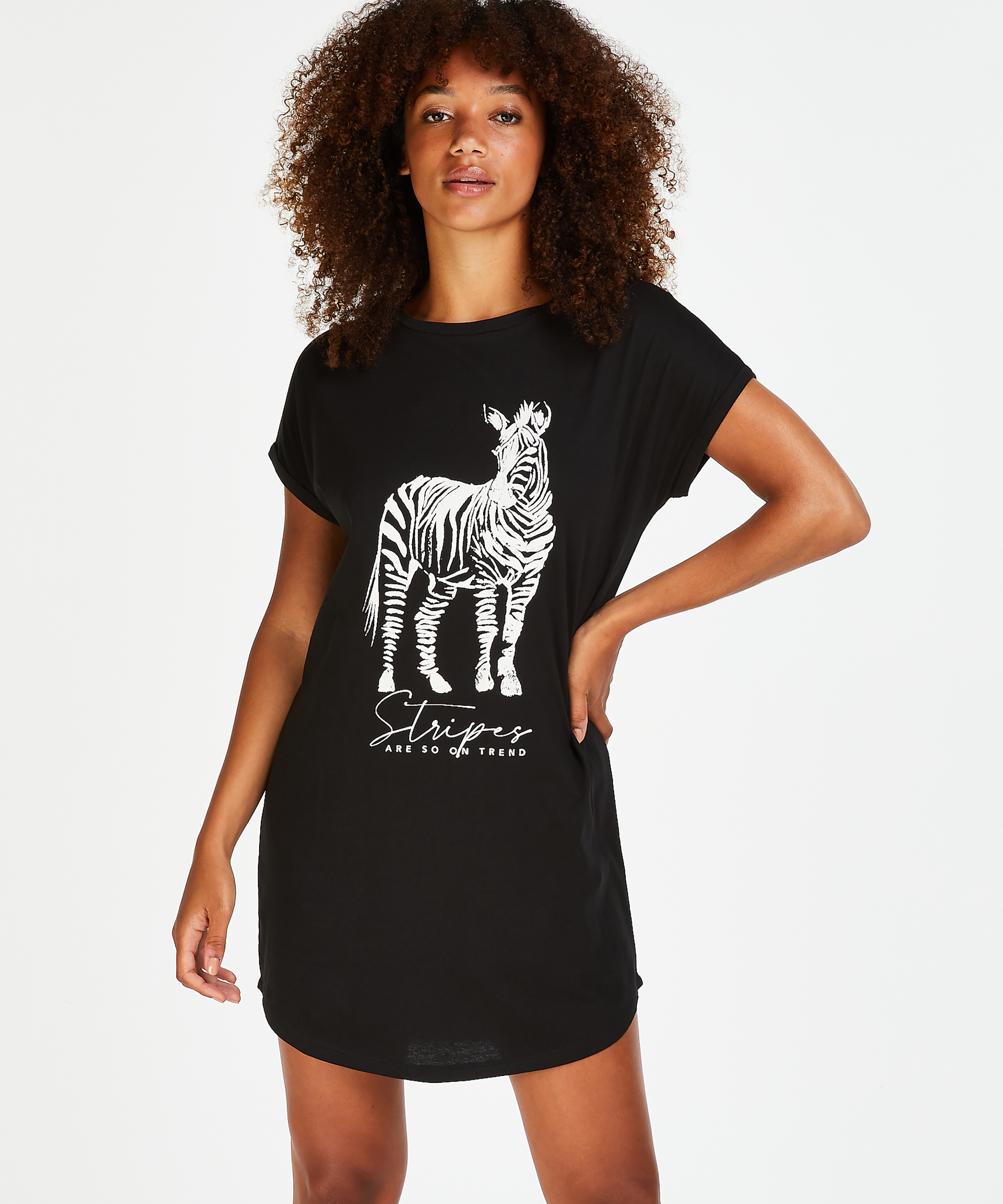 Nattskjorta med rund hals, Svart, main