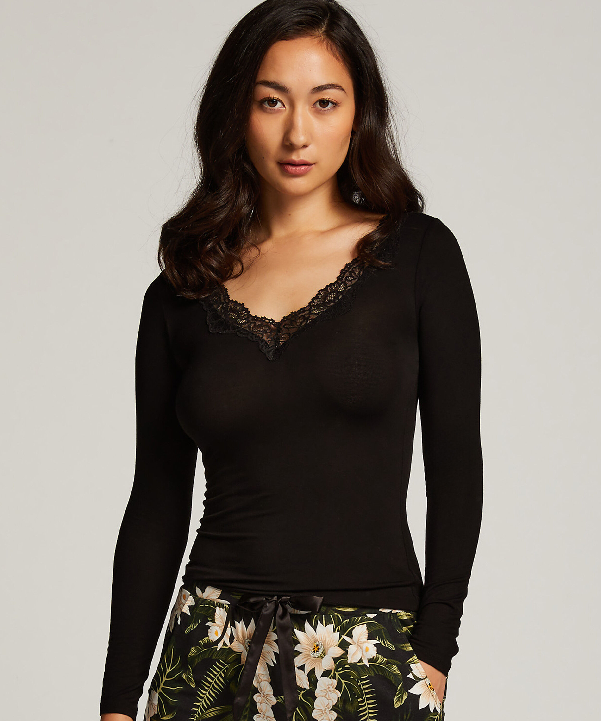 Jersey långärmad pyjamastopp, Svart Jersey långärmad pyjamastopp, Svart