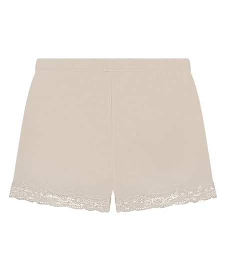 Velour- och spetsshort, Beige