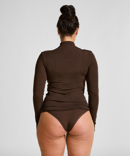 super soft cashmereblandad-topp med polokrage, Brun